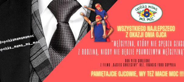 Na obrazku po prawej stronie znajdują się życzenia oraz cytat z okazji dnia ojca, po lewej stronie obrazek , Pan w garniturze